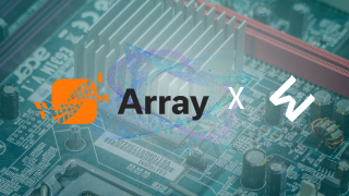 Array Networks 合作夥伴圖示，背景為電腦硬體機板與 Ewill Logo。