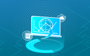 環境監測管理系統示意圖，顯示筆記型電腦畫面中的全球數據分析與雲端連結。