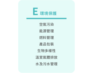 ESG 環境保護 (E) 說明卡片，青綠色配色