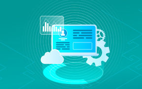 智慧製造解決方案示意圖，顯示筆記型電腦畫面中的雲端設定與齒輪設定圖示。