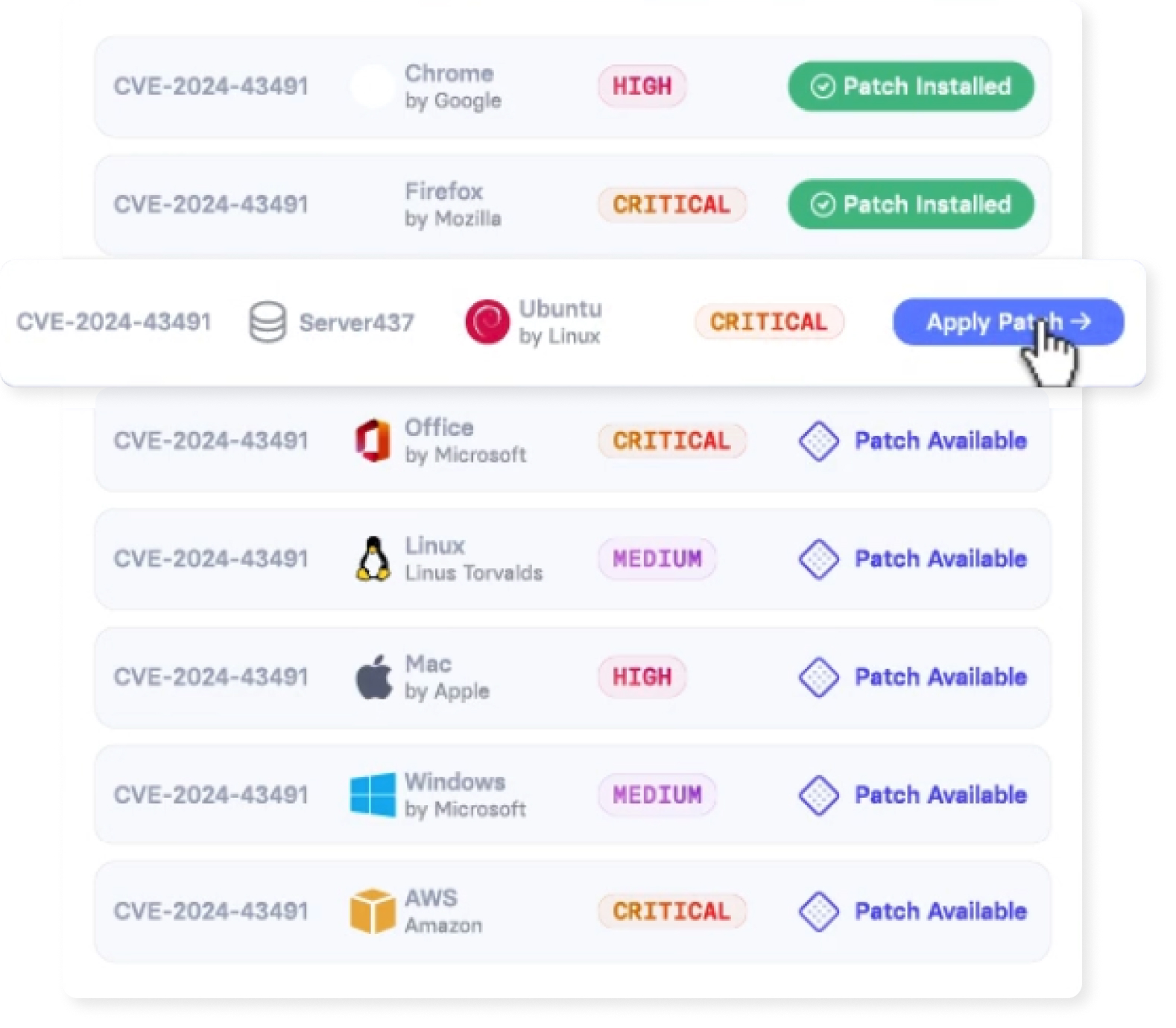Vicarius 補丁管理列表截圖