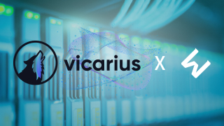 Vicarius 合作夥伴圖示，背景為漏洞修補自動化流程，搭配 Ewill Logo。